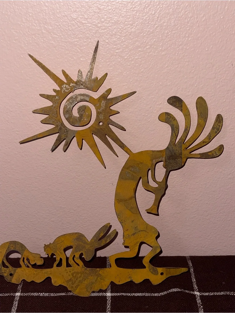 Kokopelli Flute Player and Sun Plasma Cut Metal Wall Art Interior/Exterior Patin